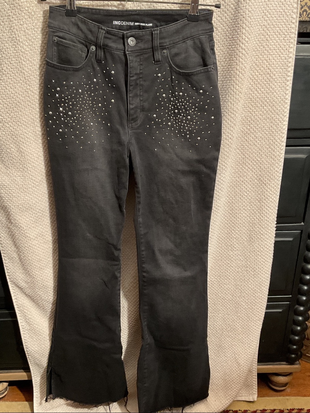 INC International Concepts Black Flare Jeans with Silver Stud